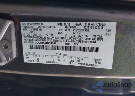 2014 Ford Escape Se z USA, uszkodzony, nr VIN 1FMCU0G94EUB14648